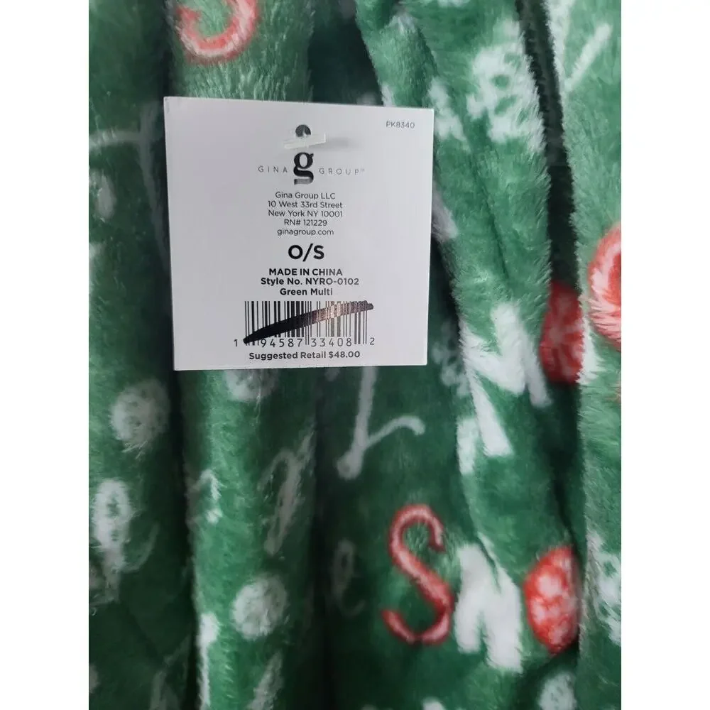 NYC Underground Super Soft Robe OS Womens Long Sleeve Green‎ Christmas Holiday